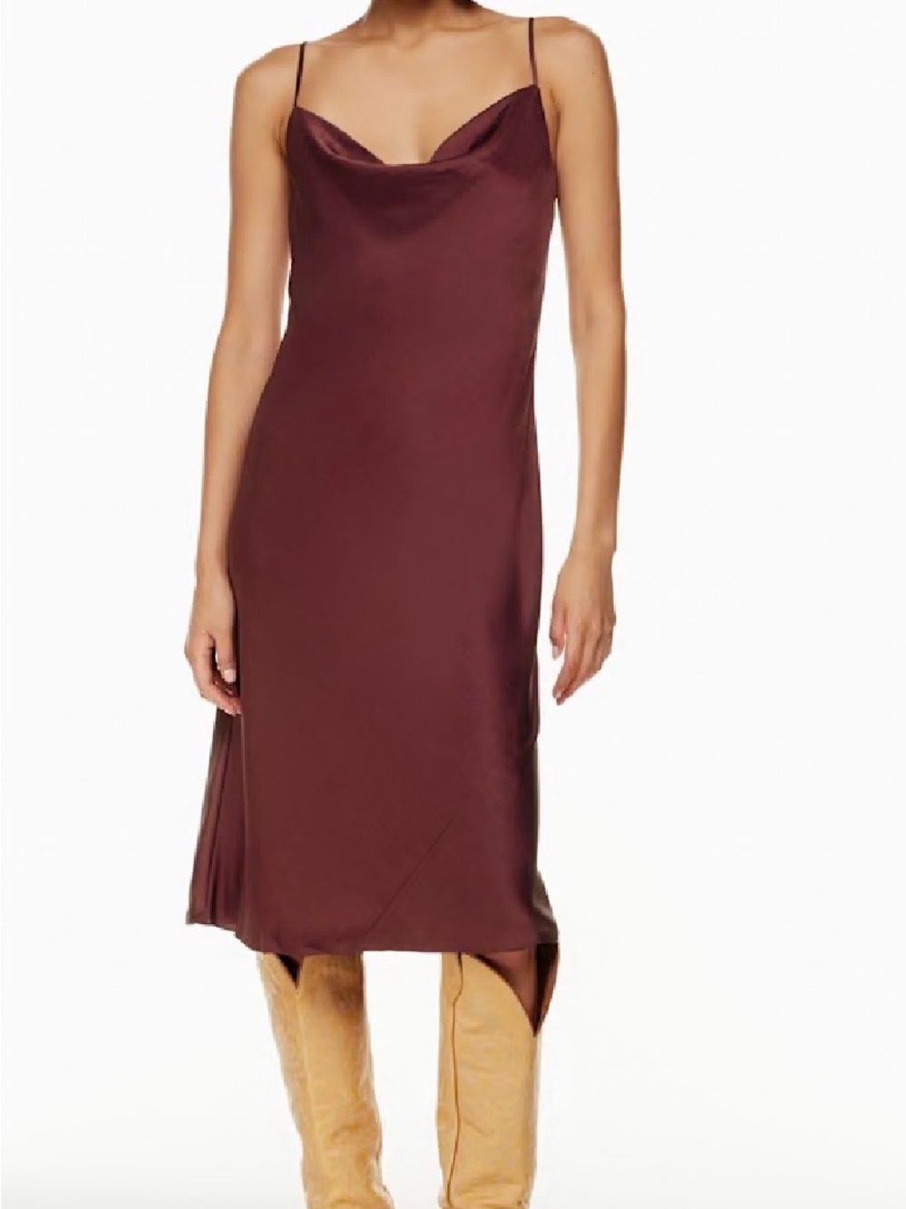 Only Satin Cowlneck Slip Dress in Deep Wine - size L (LIKE NEW) - Picture 8 of 10